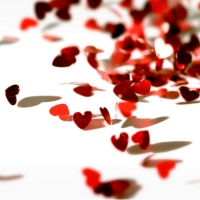 Red heart-shaped confetti.