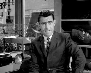 The Twilight Zone creator and narrator Rod Serling in a still from the show.